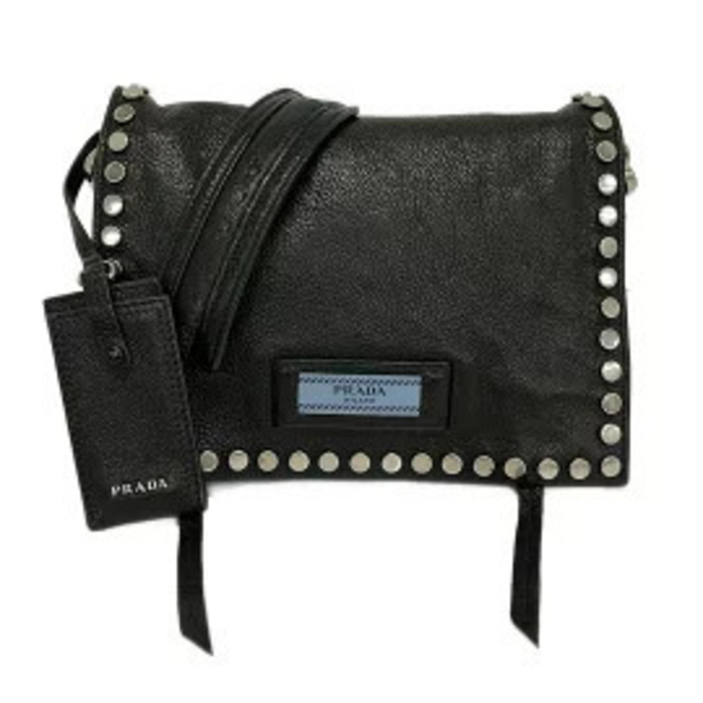 Prada Etiquette Shoulder Bag Studded Black Leather